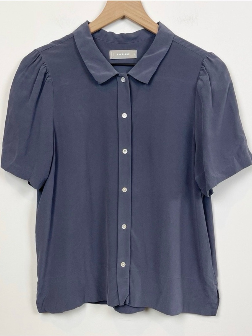 Everlane The Clean Silk Puff Sleeve Button Down Blouse Top